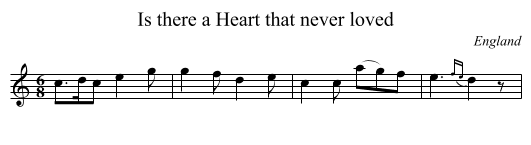 Is there a Heart that never loved - staff notation