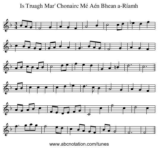 Is Truagh Mar' Chonairc Mé Aén Bhean a-Ríamh - staff notation