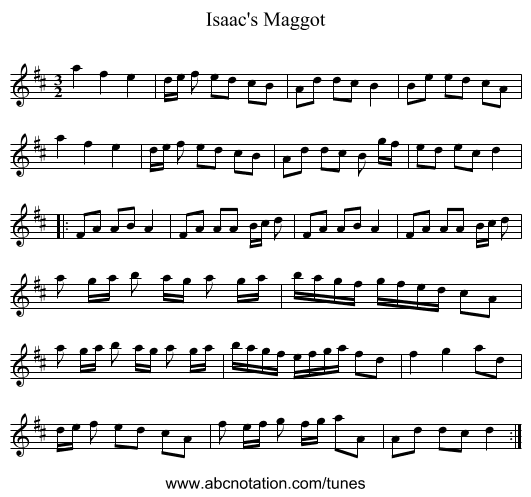 Isaac's Maggot - staff notation