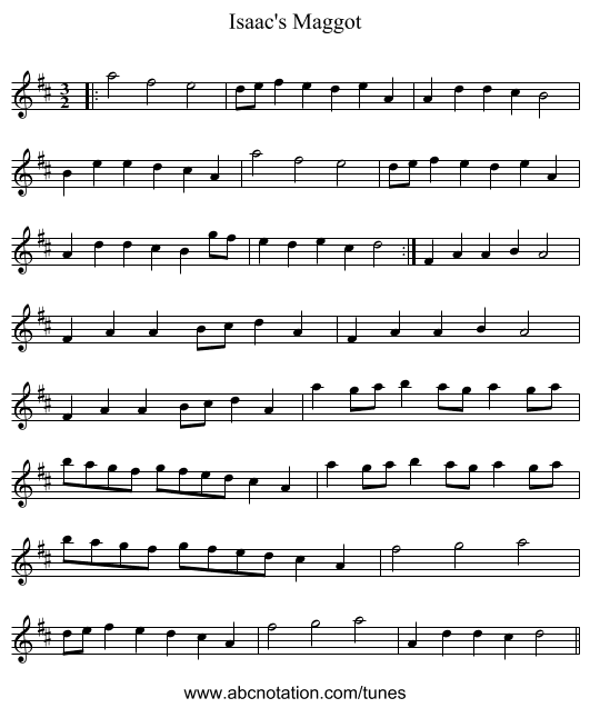 Isaac's Maggot - staff notation