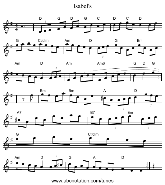 Isabel's - staff notation