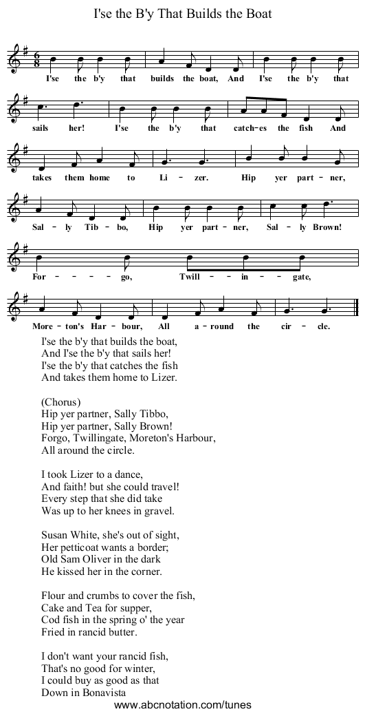 I'se the B'y That Builds the Boat - staff notation