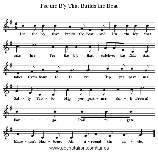 I'se the B'y That Builds the Boat - staff notation
