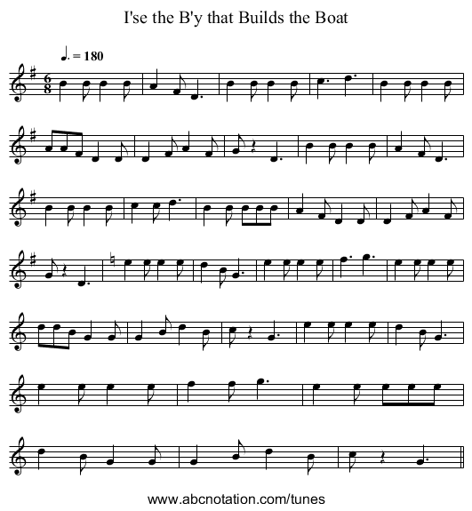 I'se the B'y that Builds the Boat - staff notation