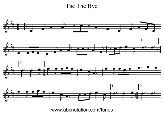I'se The Bye - staff notation