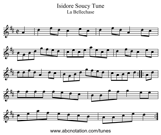 Isidore Soucy Tune - staff notation