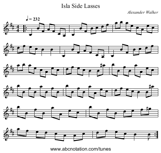 Isla Side Lasses - staff notation