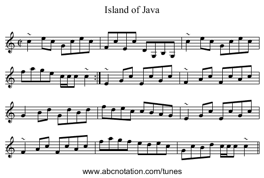 Island of Java - staff notation