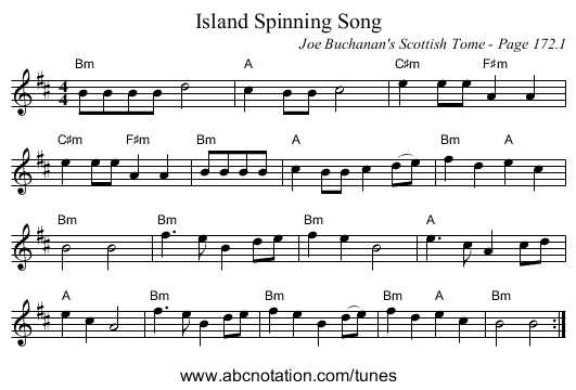 Island Spinning Song - staff notation