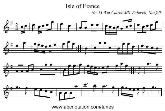 Isle of France - staff notation