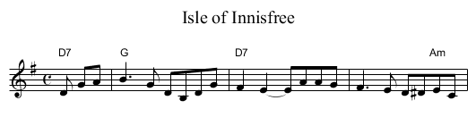 Isle of Innisfree - staff notation