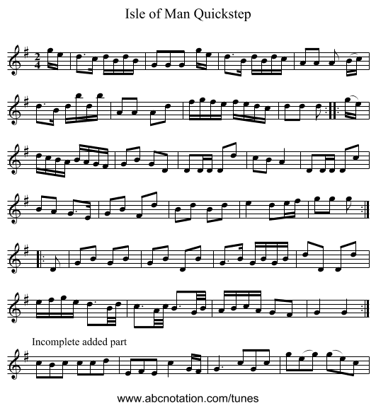 Isle of Man Quickstep - staff notation