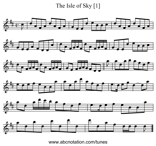 Isle of Sky [1], The - staff notation
