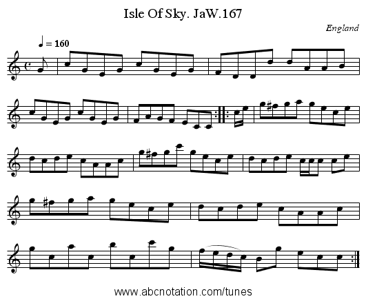 Isle Of Sky. JaW.167 - staff notation