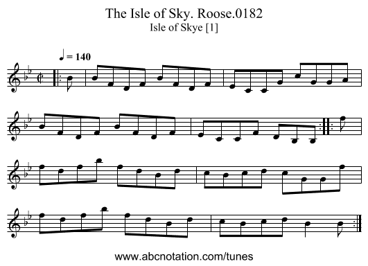 Isle of Sky. Roose.0182, The - staff notation