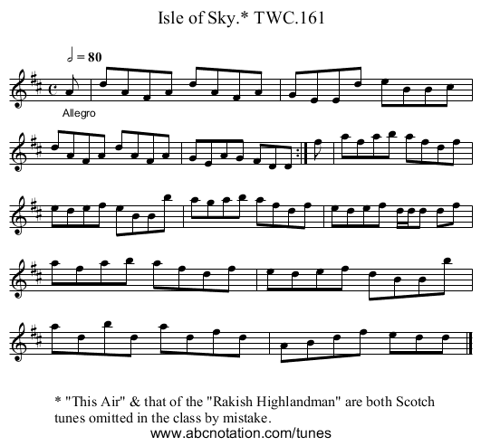 Isle of Sky.* TWC.161 - staff notation