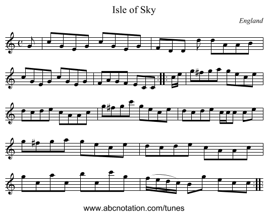 Isle of Sky - staff notation