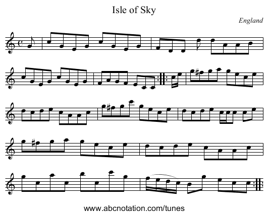 Isle of Sky - staff notation