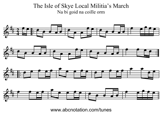 Isle of Skye Local Militia’s March, The - staff notation