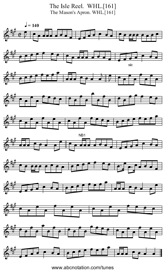 Isle Reel.  WHL.[161], The - staff notation