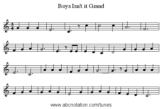 Isn't it Grand, Boys - staff notation