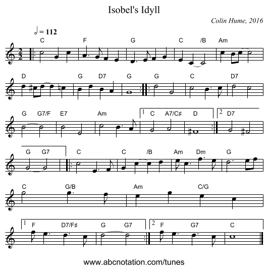 Isobel's Idyll - staff notation