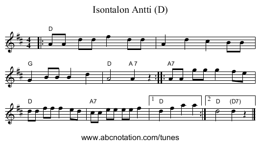 Isontalon Antti (D) - staff notation