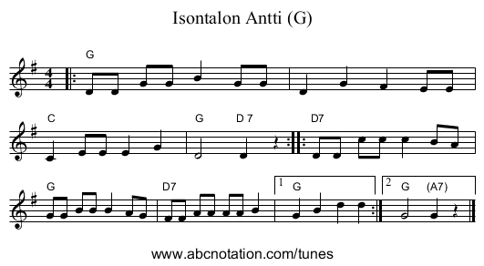 Isontalon Antti (G) - staff notation