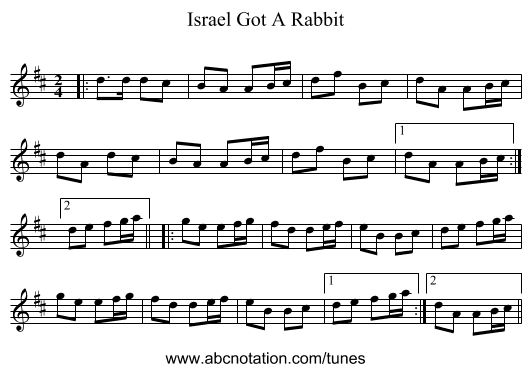 Israel Got A Rabbit - staff notation