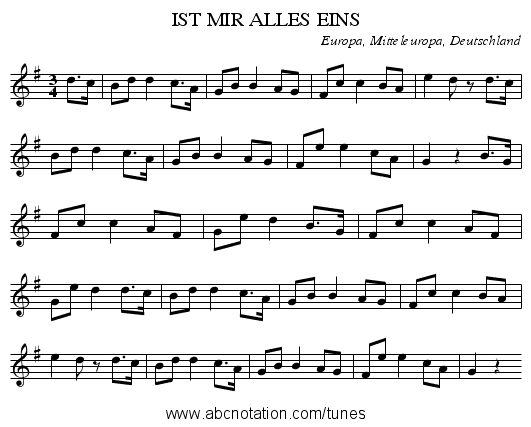 IST MIR ALLES EINS - staff notation