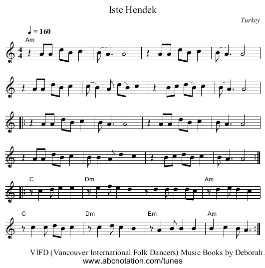 Iste Hendek - staff notation