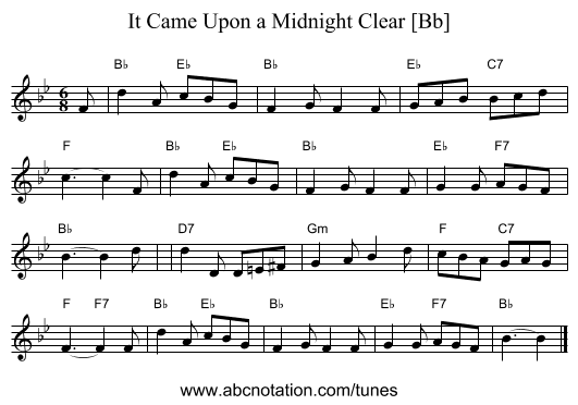 It Came Upon a Midnight Clear [Bb] - staff notation