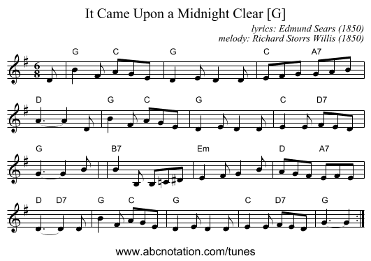 It Came Upon a Midnight Clear [G] - staff notation