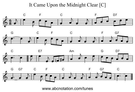 It Came Upon the Midnight Clear [C] - staff notation