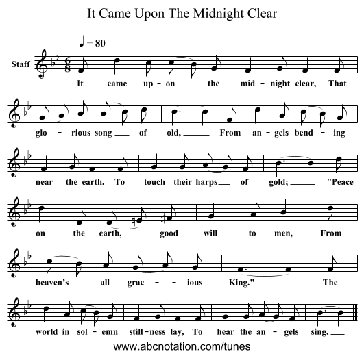 It Came Upon The Midnight Clear - staff notation