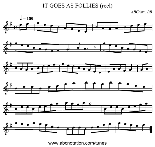 IT GOES AS FOLLIES (reel) - staff notation