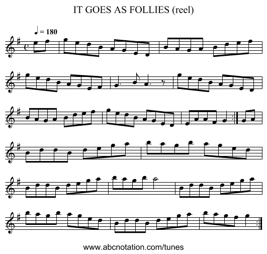 IT GOES AS FOLLIES (reel) - staff notation