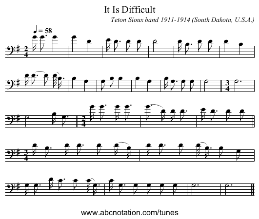 It Is Difficult - staff notation