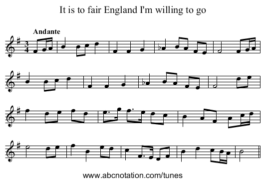 It is to fair England I'm willing to go - staff notation
