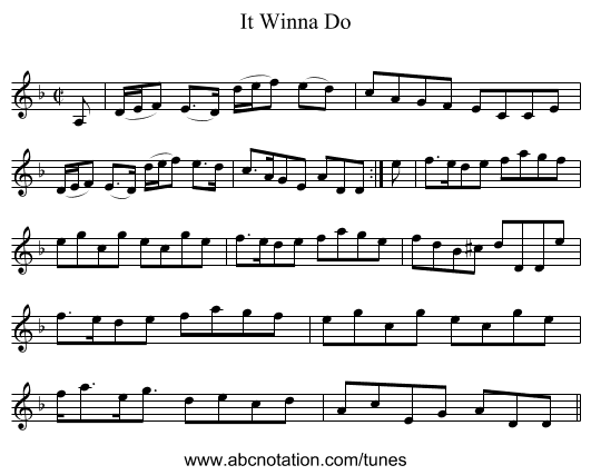 It Winna Do - staff notation