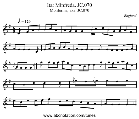 Ita: Minfreda. JC.070 - staff notation