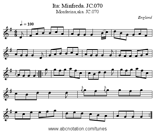 Ita: Minfreda. JC.070 - staff notation