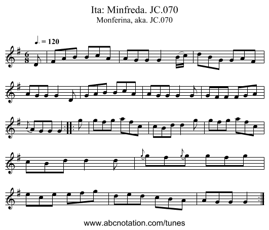 Ita: Minfreda. JC.070 - staff notation