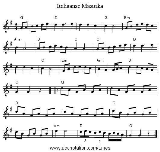 Italiaanse Mazurka - staff notation