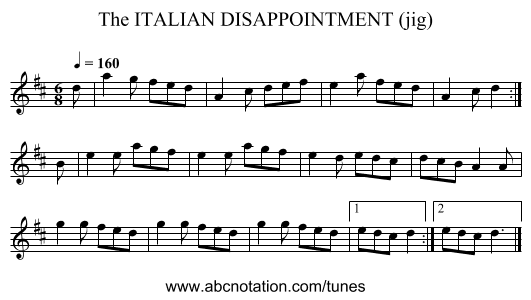 ITALIAN DISAPPOINTMENT (jig), The - staff notation