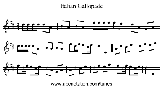 Italian Gallopade - staff notation
