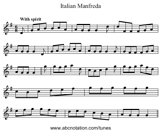 Italian Manfreda - staff notation