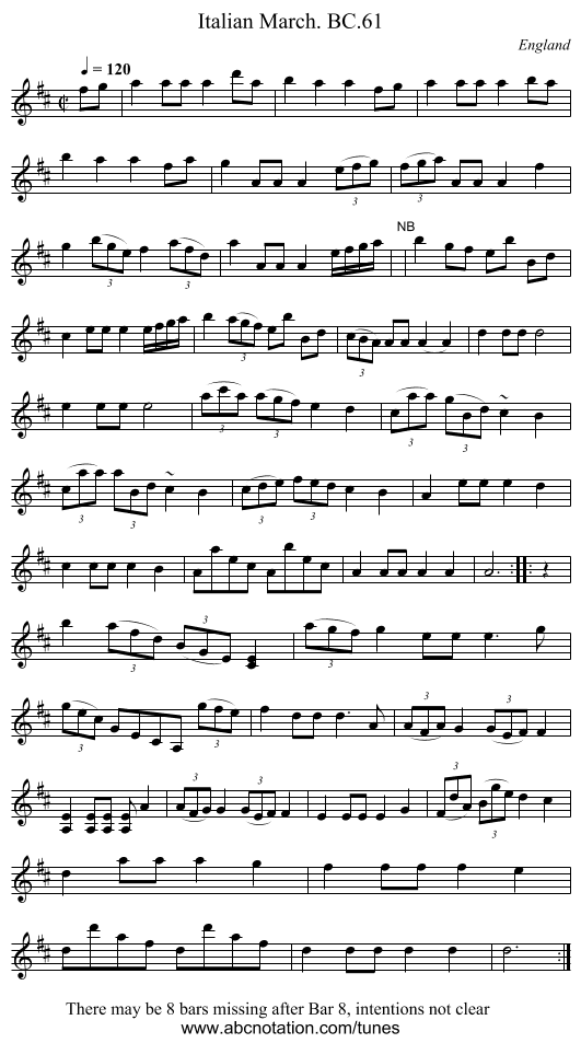 Italian March. BC.61 - staff notation