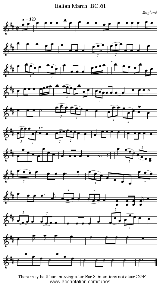 Italian March. BC.61 - staff notation