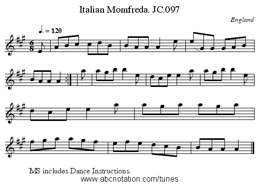 Italian Momfreda. JC.097 - staff notation